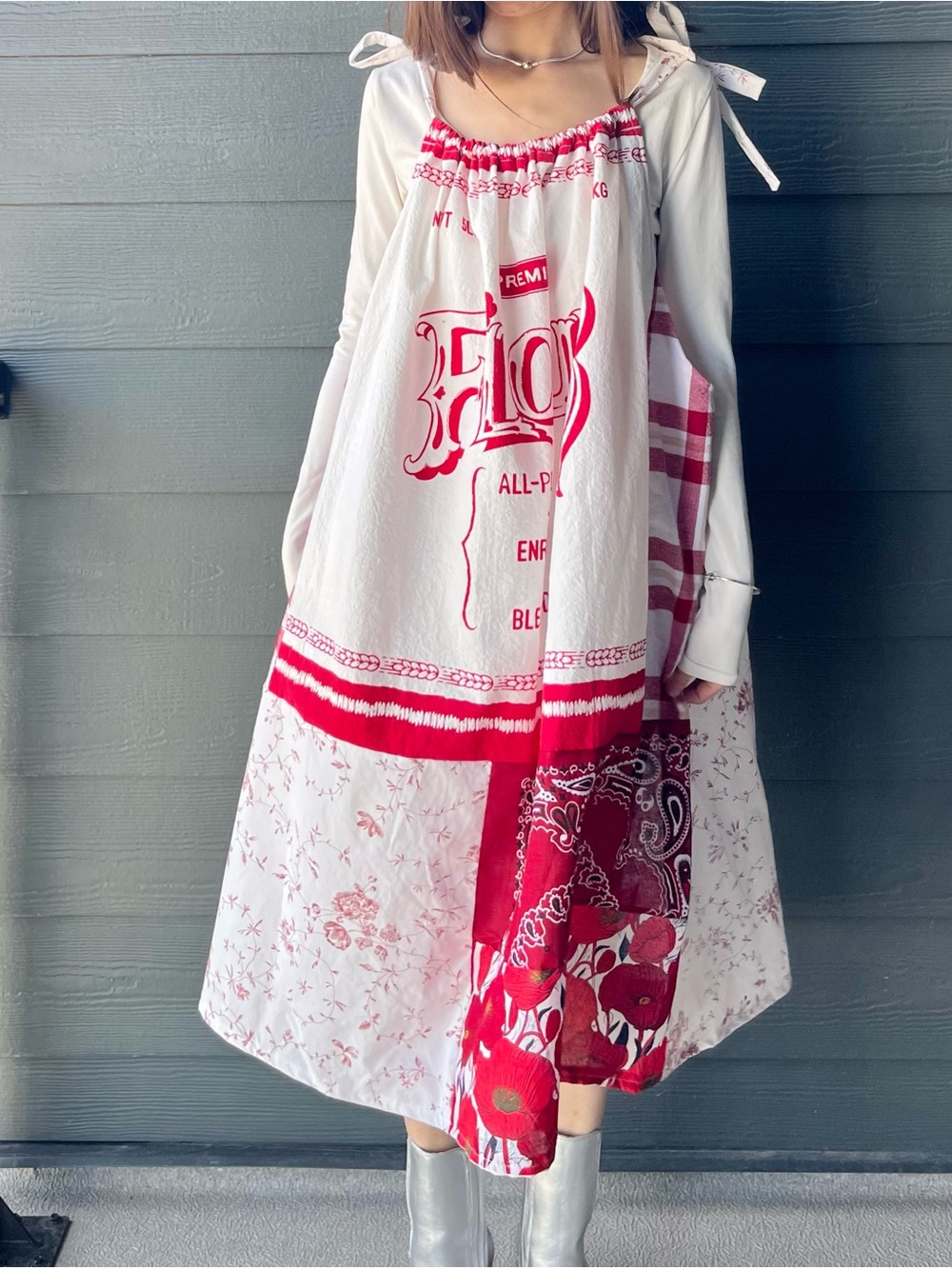 Handmade Quilted Flour Sack Patchwork Sundress with Shoulder Ties SKU 05037 - Picture 16 of 16